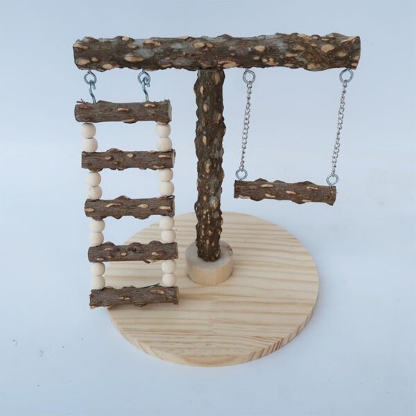 Vokowin Bird Playground Simple Stand Bridge Swing Climbing Wooden Training Ladder Toy For Bird Funfair Bird Perch Stand For Cage Play Stand Exercise Toys Cage Accessories Playgym (K383-1) - Image 4