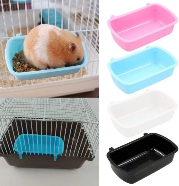 Small Animal Water Food for Case with Hooks Cage Hook Cup Bowl Rectangle for Bird Hamster Parrot - Image 2