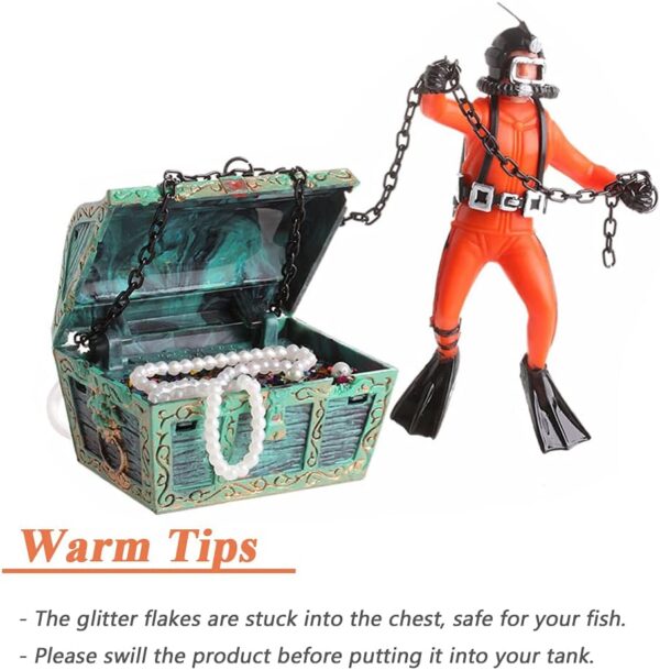 Mesee Aquarium Floating Diver Ornament, Micro Landscape Decor Undersea Treasure Chest Diver Aquarium Decoration for Home Fish Tank Arts Crafts Decorating - Image 7