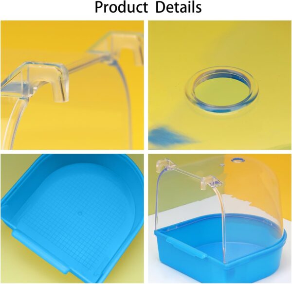 MEISH Bird Bath Tub Pet Bird Bath Box with Hooks Bird Cage Hanging Bathtub Bird Cage Accessory Supplies for Parrot Canary Budgies (Dark blue) - Image 3