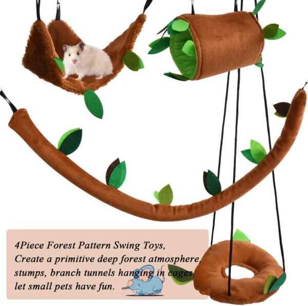 DODUOS Hamster Hammock 5Pcs Rat Bird Parrot Hanging Warm Bed House Cage Nest Accessories Forest Pattern Cage Toy Leaf Hanging Tunnel and Swing for Sugar Glider Squirrel Hamster Playing Sleeping - Image 5