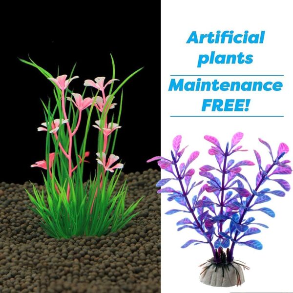 Vibury Aquarium Decoration Plants with Rockery View, 13pcs Green Aquarium Plants Plastic and Aquarium Mountain Reef Rock Cave Resin Fish Tank Ornament Decoration - Image 3