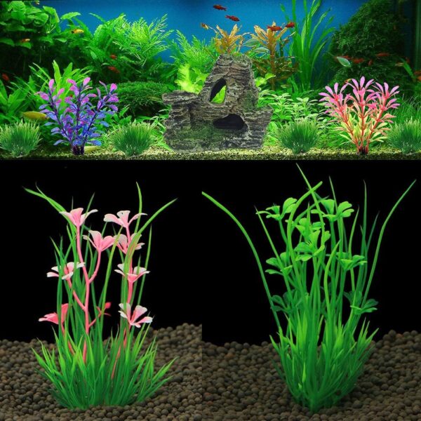 Vibury Aquarium Decoration Plants with Rockery View, 13pcs Green Aquarium Plants Plastic and Aquarium Mountain Reef Rock Cave Resin Fish Tank Ornament Decoration - Image 6