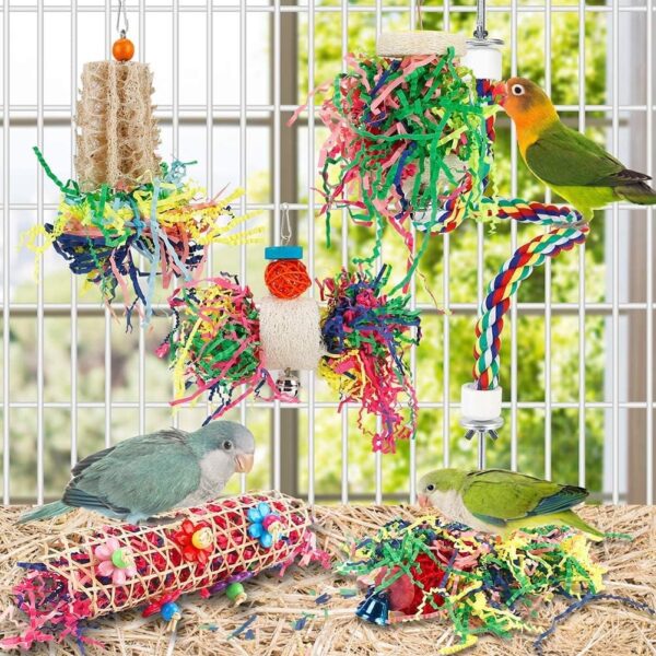 Bird Toys Parakeet Toy Chewing Shredding Foraging Toys Hanging Toy Bird Shredded Paper Bird Cage Accessories Bird Rope Perch for Conure Cockatiel Budgies Lovebird Parrot - Image 2