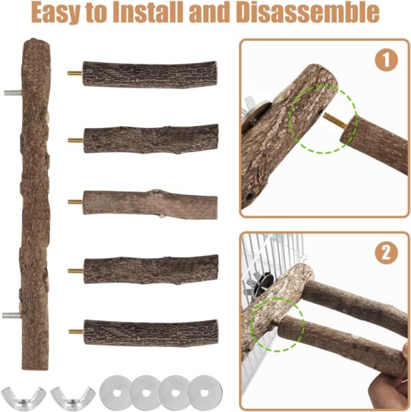 Parrot Wood Stand for Cage, 12.2Inch Length Parrot Wood Perch, Natural Bird Cage Ladder for Small Medium Parrot, Conures, Hamster, Parakeets, Cockatiels - Image 5