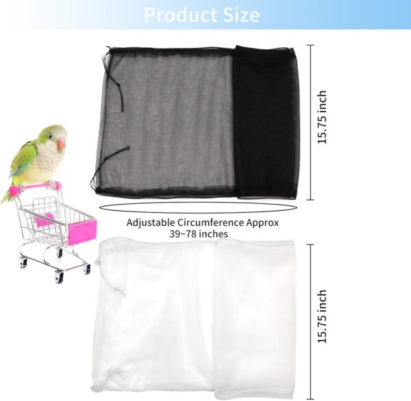 Mngren 2Pcs Bird Cage Cover, Adjustable Soft Airy Nylon Mesh Parrot Net, Universal Feather Seed Catcher, Birdcage Cover Skirt Sheer Guard for Round Square Bird Cages (White +Black) - Image 3