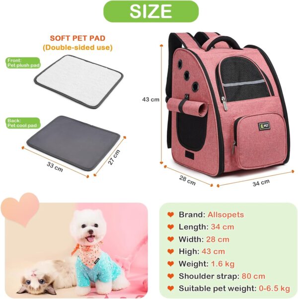 ALLSOPETS Cat Carrier Dog Backpack Foldable Rucksack with Super Ventilated Design Inner Safety Strap Pet Travel Carrier for Puppy Dogs Small Animals Pink - Image 4