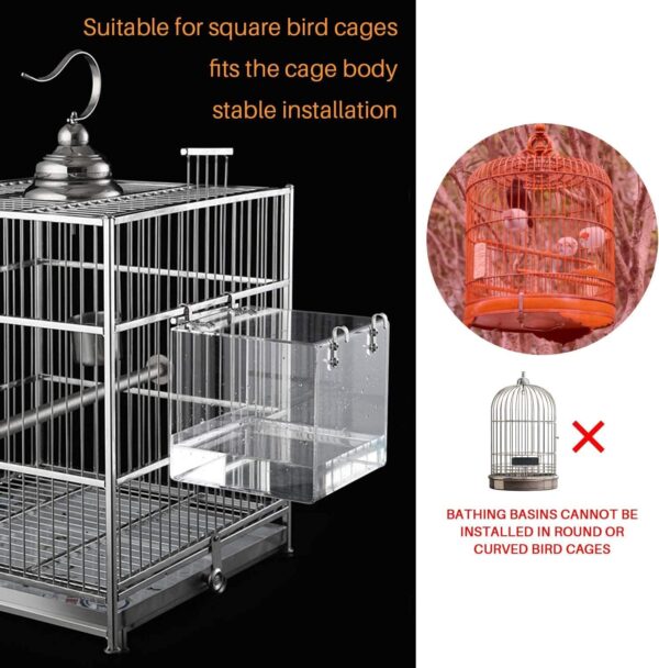 GURECOD Hanging Bird Bath Cube Bird Bathtub Bath Shower Box Bowl Cage Accessory for Little Bird Canary Budgerigar Parrots Crested Myna Cockatiel Lovebird Parakeet Bath (6.3 x 6.3 x 6.3 inch) - Image 5