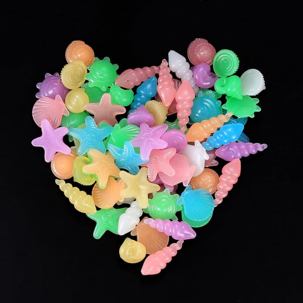 wokery 150 Pcs Glowing Pebbles, Glow in the Dark Stones Rocks Conch Shells Starfish, Colorful Luminous Cobblestones, Decorative Gravel Pebbles Stones Rocks for Aquarium Fish Tank Garden Decoration - Image 3