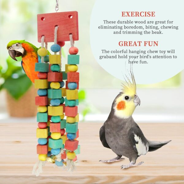 MQUPIN Newest Bird Chewing Parrot Toys,Parakeet Cage Bite Toys,Hanging Chewing Multicolored Wooden Blocks Tearing Budgie Toys for Small Parrots Cockatiels African Grey Parrot Toys(Colorful) - Image 5