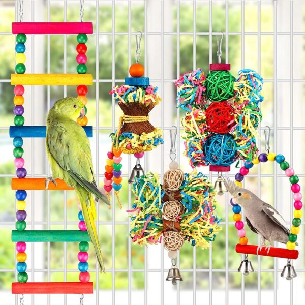 Bird Parakeet Toys Foraging Shredding Toys Parrot Cage Accessories Hanging Toys Bird Swing Bird Ladder for Parrots Lovebird Cockatiel Conure - Image 2