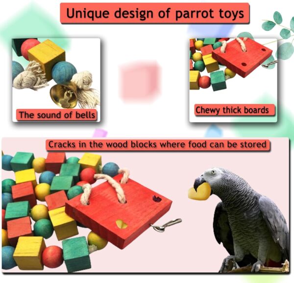 MQUPIN Newest Bird Chewing Parrot Toys,Parakeet Cage Bite Toys,Hanging Chewing Multicolored Wooden Blocks Tearing Budgie Toys for Small Parrots Cockatiels African Grey Parrot Toys(Colorful) - Image 3