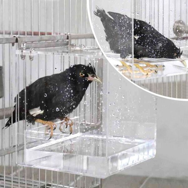 GURECOD Hanging Bird Bath Cube Bird Bathtub Bath Shower Box Bowl Cage Accessory for Little Bird Canary Budgerigar Parrots Crested Myna Cockatiel Lovebird Parakeet Bath (6.3 x 6.3 x 6.3 inch) - Image 2
