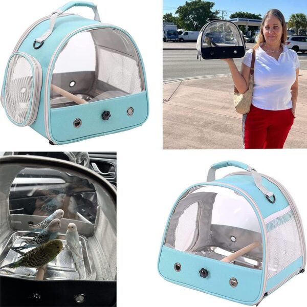 Interfashioner® Small Bird Travel Carrier, Portable Bird Cage for Parrot Parakeet Budgie Reptile with Stainless Steel Tray and Wooden Perch (Green) - Image 6