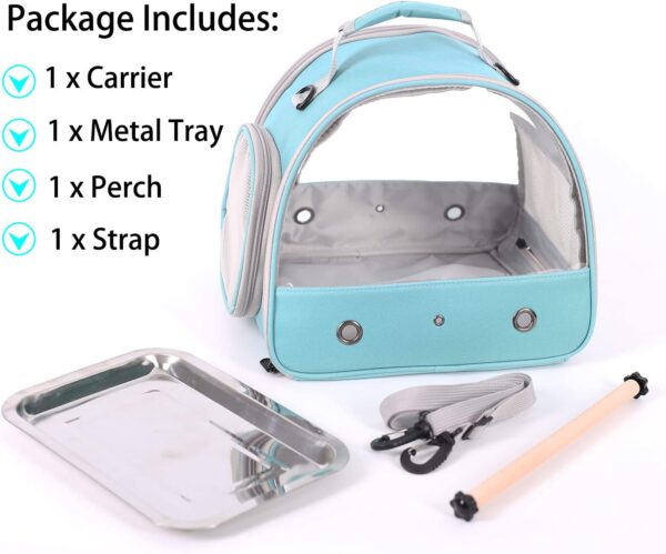 Interfashioner® Small Bird Travel Carrier, Portable Bird Cage for Parrot Parakeet Budgie Reptile with Stainless Steel Tray and Wooden Perch (Green) - Image 2