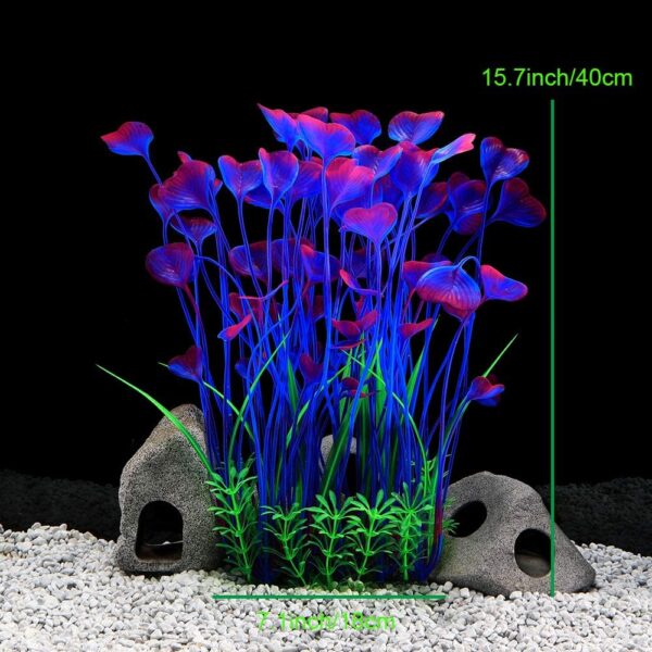 Large Aquarium Plants Artificial Plastic Fish Tank Plants Decoration Ornament Plastic Vivid Simulation Plant Creature Aquarium Landscape 40cm x 18cm - Blue - Image 2