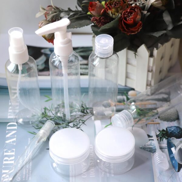 Roosea 11 Pcs Travel Bottles for Toiletries 100ml Travel Containers for Toiletries Clear Travel Bottles Set Refillable Empty Cosmetic Bottles for Travel Makeup with Labels and Storage Bag - Image 7