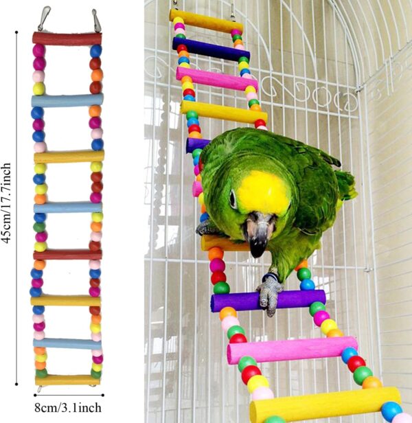 QUOZUO 8pcs Bird Cages Accessories, Colorful Bird Perch Stand Platform, Wooden Ladders Hammock, Swings Bird Parrot Toys with Bells for Small and Medium Birds - Image 2