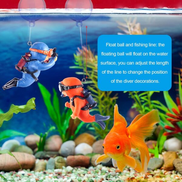 Bekecidi 2 Pcs Fish Tank Decorations Diver Decorative Ornament Floating Pendant for Creative Fish Tank Accessories, Aquarium Decorations, Marine Landscaping(Blue+Orange) (MG002) - Image 3