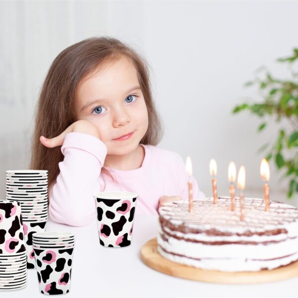 Whaline 50 Pcs Cow Print Disposable Paper Cups 9 oz Western Cowgirl Coffee Tea Cups Pink Black Cow Beverage Drinking Cups Disposable Small Snack Cups for Cow Theme Farm Animal Party Supplies - Image 6