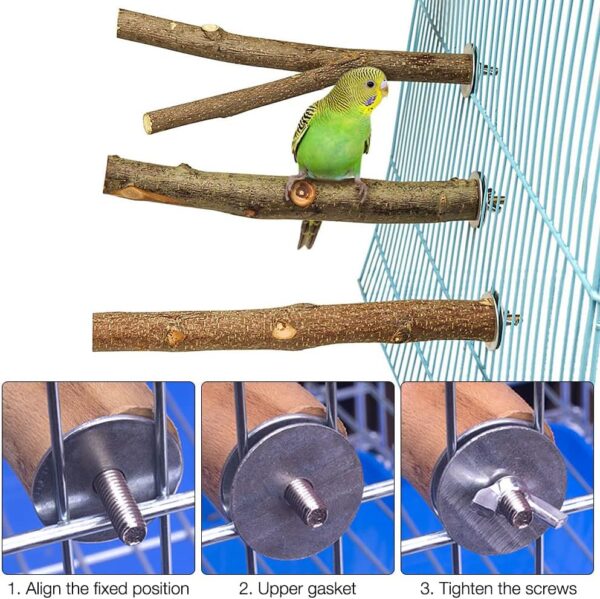 Gobesty Bird Perch Stand, Bird Cage Accessories, 5 PCS Bird Parrot Perches, Natural Wood Parrot Perch Bird Cage Branch for Parakeets Cockatiels Conures Macaws Finches Love Birds - Image 4