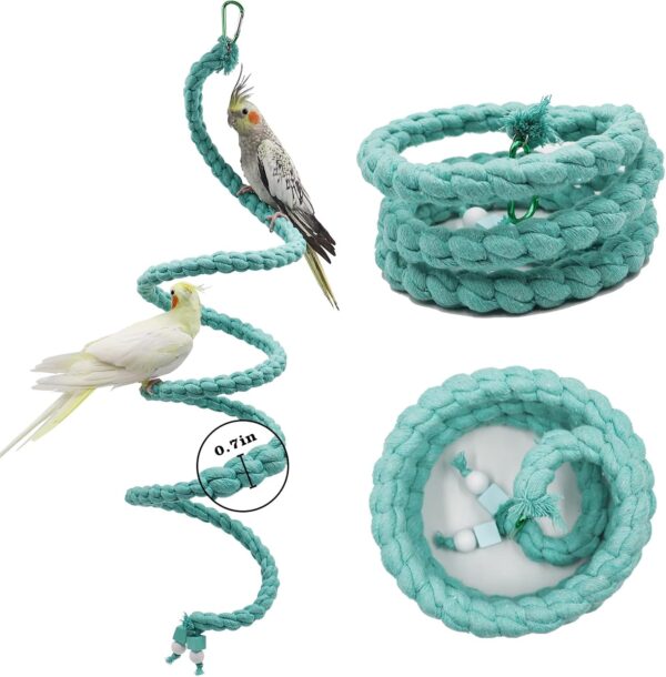 150 cm Extra Long Bird Rope Perch, Bird Spiral Rope Swing Toy, Bird Cage Stand Pole Accessories, Bird Standing Climbing Toy for Parrot Parakeet Budgies Lovebirds Cockatiels - Image 2