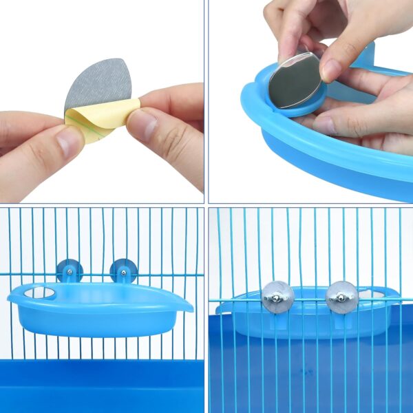 Bird Bath for Cage with Double Mirrors & 3 Balls Hanging Budgie Bath Tub Bird Food Feeder Shower Tray Parrots Bathing Tubs Budgie Toys Accessories for Budgie Parakeet Canary Bird Cage Accessories - Image 3