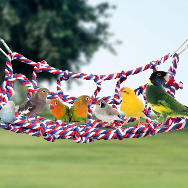 2 Pack Colorful Bird Rope Net, Rat Climbing Rope Net, Pet Hanging Hammock, Bird Ladder Rope Bridge, Small Animal Rope Net Toy, Cage Decor Accessories for Rat Hamster Bird Ferret - 28 × 20 cm - Image 2