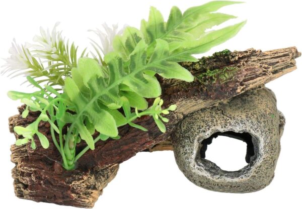 Blue Ribbon Rosewood Polyresin Skull Log with Plants Aquarium Ornament, Small - Image 2