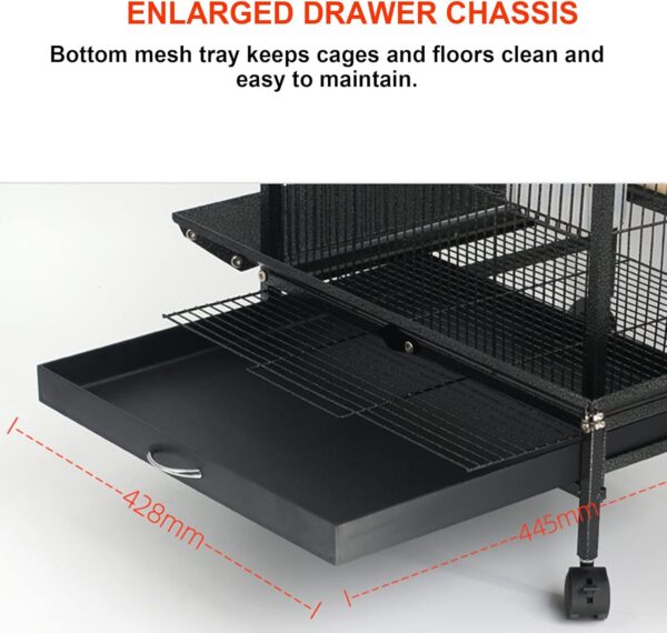 THCSY Bird Cage, Large Luxury Parrot Cage, 39.9'' Portable home Bird Carrier Cage with Rolling Stand, Standing Pole, Feeder, Toy Accessories, for Parakeets and African Grey Parrot (Color : Black-B2) - Image 4