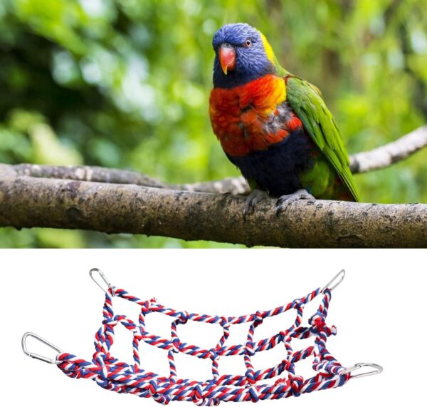 2 Pack Colorful Bird Rope Net, Rat Climbing Rope Net, Pet Hanging Hammock, Bird Ladder Rope Bridge, Small Animal Rope Net Toy, Cage Decor Accessories for Rat Hamster Bird Ferret - 28 × 20 cm - Image 3