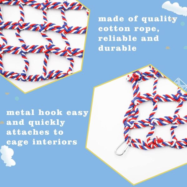 2 Pack Colorful Bird Rope Net, Rat Climbing Rope Net, Pet Hanging Hammock, Bird Ladder Rope Bridge, Small Animal Rope Net Toy, Cage Decor Accessories for Rat Hamster Bird Ferret - 28 × 20 cm - Image 5