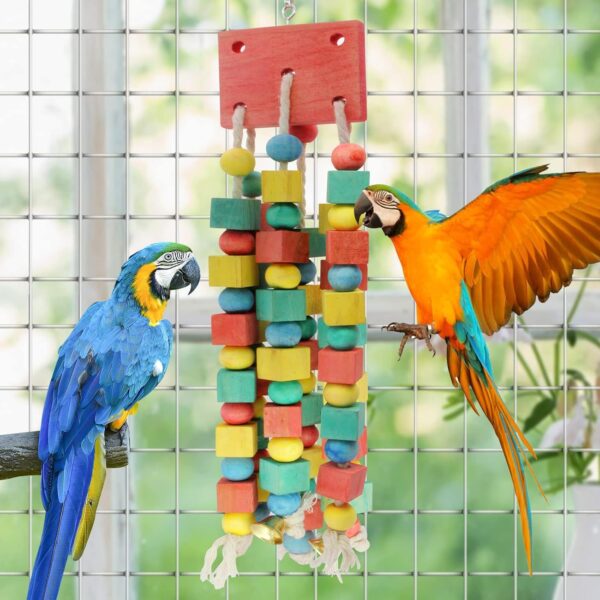 MQUPIN Newest Bird Chewing Parrot Toys,Parakeet Cage Bite Toys,Hanging Chewing Multicolored Wooden Blocks Tearing Budgie Toys for Small Parrots Cockatiels African Grey Parrot Toys(Colorful) - Image 6