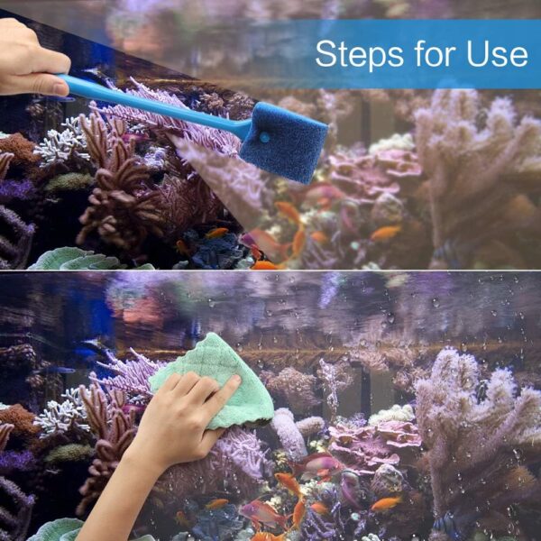 Huayue 3 x Sponge Aquarium Cleaning Brush, Double-Sided Algae Scraper with Non-Slip Handle and 2 Cleaning Cloths for Aquariums - Image 5
