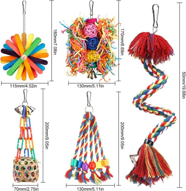 Bird Toys Bird Rope Perch with Bell Colorful Bird Chewing Shredding Foraging Toys Parakeet Toy Parrot Swing Climbing Standing Hanging Toys Bird Cage Accessories for Conure Cockatiel Budgies Lovebird - Image 6