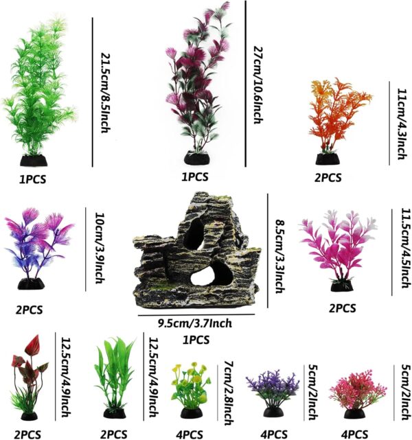 QUOZUO 25pcs Aquarium Decorations Plants with Rockery View, Aquarium Decor Plastic Plants and Rock Cave Hideout Ornaments, Fish Tank Accessories Plants for aquariums - Image 2