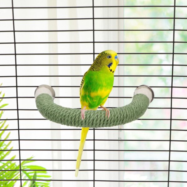 Hypeety Bird Perches Parrot U Shape Natural Wood Hemp Rope Stand Perch Bird Stick Paw Grinding Perch Birdcage Accessories Perch Standing Toy for Budgies Parakeet Cockatiel Conures - Image 6