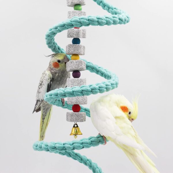 150 cm Extra Long Bird Rope Perch, Bird Spiral Rope Swing Toy, Bird Cage Stand Pole Accessories, Bird Standing Climbing Toy for Parrot Parakeet Budgies Lovebirds Cockatiels - Image 4