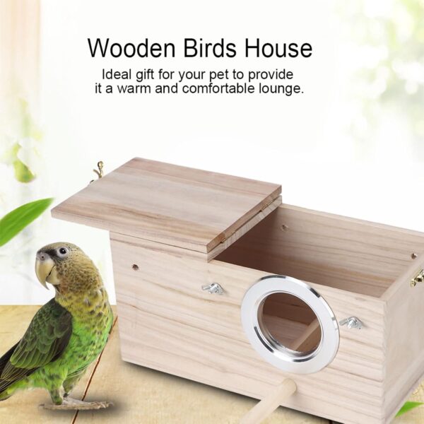 Parakeet Nesting Box, 11.4 X 5.8 X 5.8in Wooden Bird Breeding Nest Box Birds House Aviary Budgie Cage Accessories for Small Medium Birds - Image 4