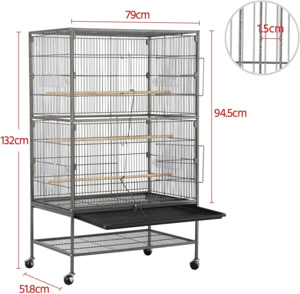 Yaheetech 132cm Large Parrot Bird Cage for Cockatiel Lovebird Durable Frame With Perch Stand and Wheels Black - Image 3