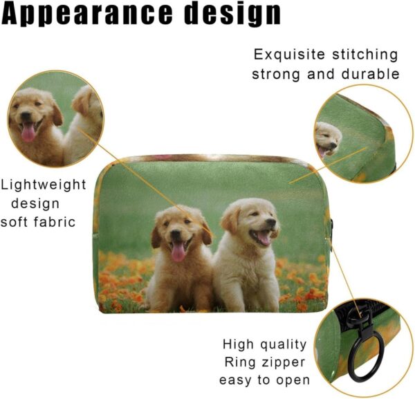 Cosmetic Bags for Women, Makeup Bag Travel Toiletry Bag Accessories Organizer, Gold Retriever Animal Dog Pet - Image 3