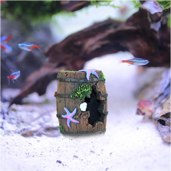 FuninCrea Fish Tank Cave Decor,Aquarium Broken Barrel Cave Decor, Fish Tank Mountain Cave Ornaments for Betta Fish Hiding Hole House Shelter (Brown) - Image 5