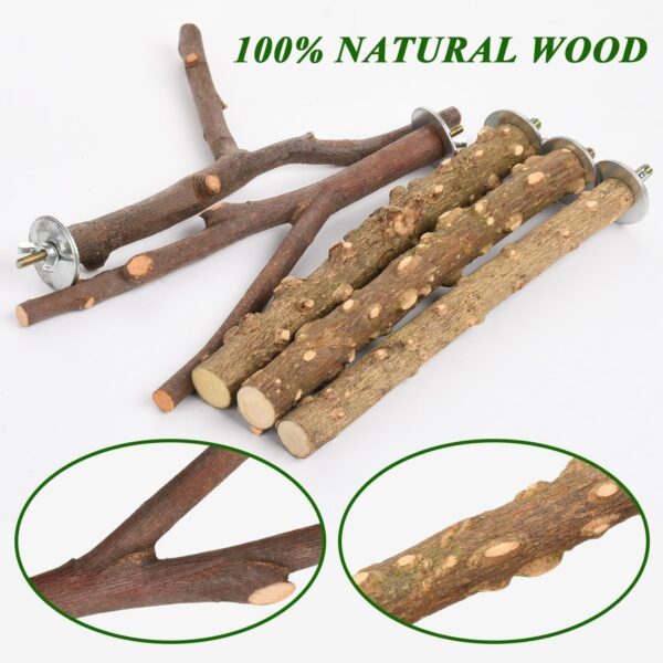 5Pcs Bird Perch Toys, Natural Wood Parrot Perch Perch Platform Cage accessories, Bird Cage Perch Chew Toys for Birds Such as Parrots - Image 2
