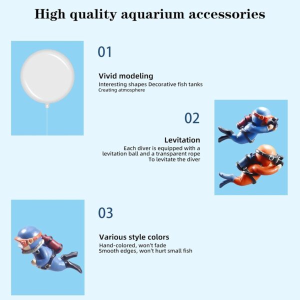 LZGOPE 4 PCS Fish Tank Decorations, Mini Fish Tank Decorations, Floating Diver Fish Tank Decorations with Water Globes and Fish Line, Resin Aquarium Accessories for Home Office Fish Tank Decorations - Image 5