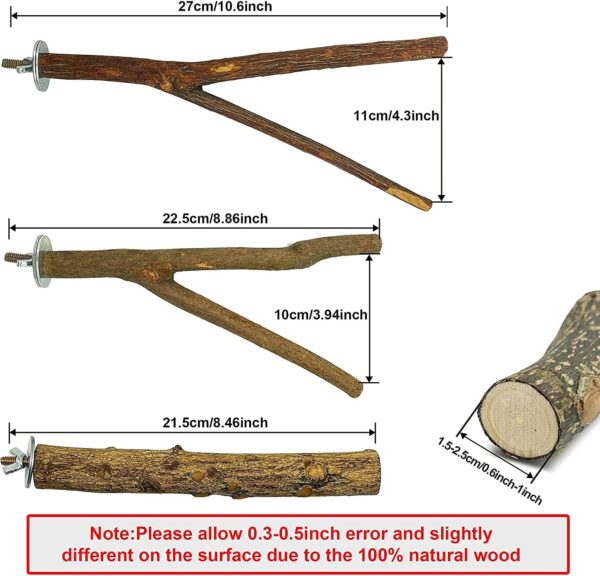 5 PCS Bird Parrot Perches for Cage 9.84 inches Natural Wood Perch Platform Stand for Parrots Birds Cage Parakeets Cockatiels Conures Cages Accessories (5 PCS) - Image 3