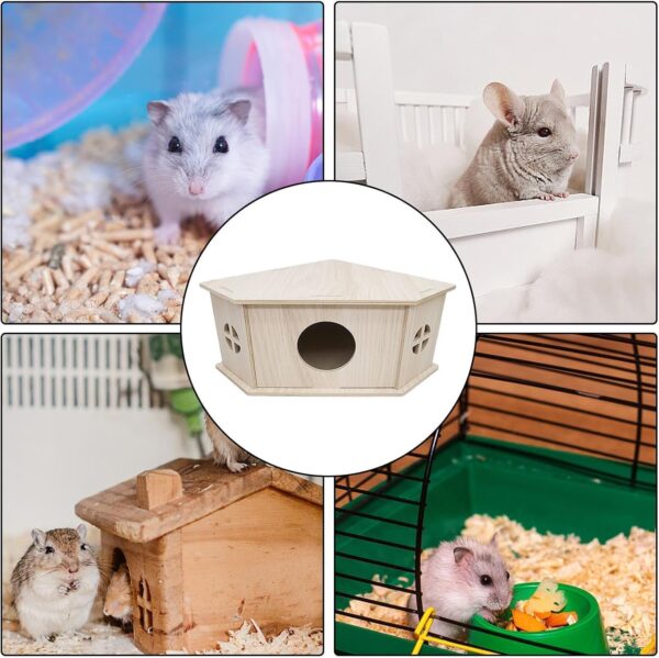 Gomice Hamster Habitat Hut - Small Animal Habitat | Hamster House, Wooden Playground Hide Hut, Hamster Habitat Cage Natural Wooden Pet Supplies for Gerbils, Rabbits, Guinea Pigs - Image 4