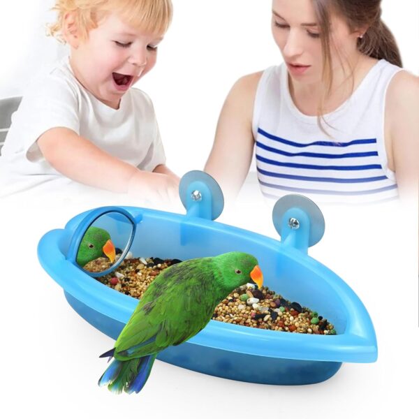 Bird Bath for Cage with Double Mirrors & 3 Balls Hanging Budgie Bath Tub Bird Food Feeder Shower Tray Parrots Bathing Tubs Budgie Toys Accessories for Budgie Parakeet Canary Bird Cage Accessories - Image 5