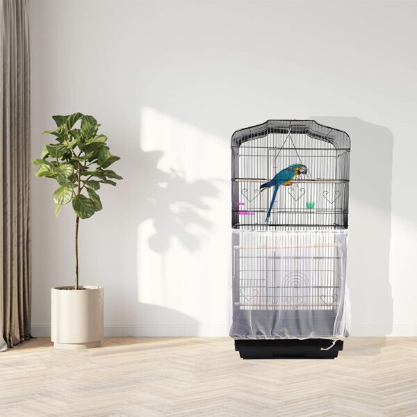 Mngren 2Pcs Bird Cage Cover, Adjustable Soft Airy Nylon Mesh Parrot Net, Universal Feather Seed Catcher, Birdcage Cover Skirt Sheer Guard for Round Square Bird Cages (White +Black) - Image 7
