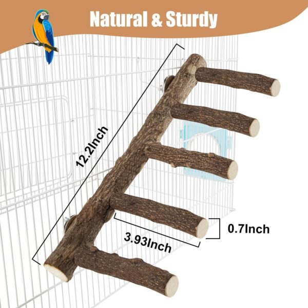 Parrot Wood Stand for Cage, 12.2Inch Length Parrot Wood Perch, Natural Bird Cage Ladder for Small Medium Parrot, Conures, Hamster, Parakeets, Cockatiels - Image 2