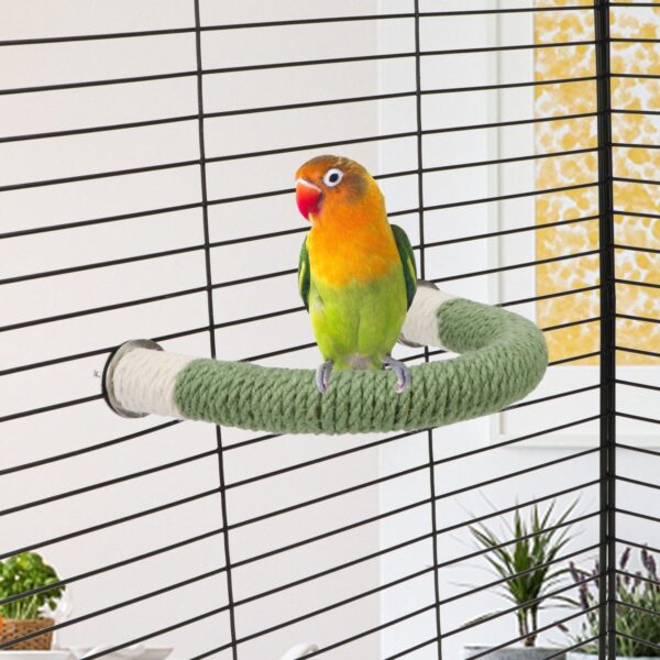 Hypeety Bird Perches Parrot U Shape Natural Wood Hemp Rope Stand Perch Bird Stick Paw Grinding Perch Birdcage Accessories Perch Standing Toy for Budgies Parakeet Cockatiel Conures - Image 7